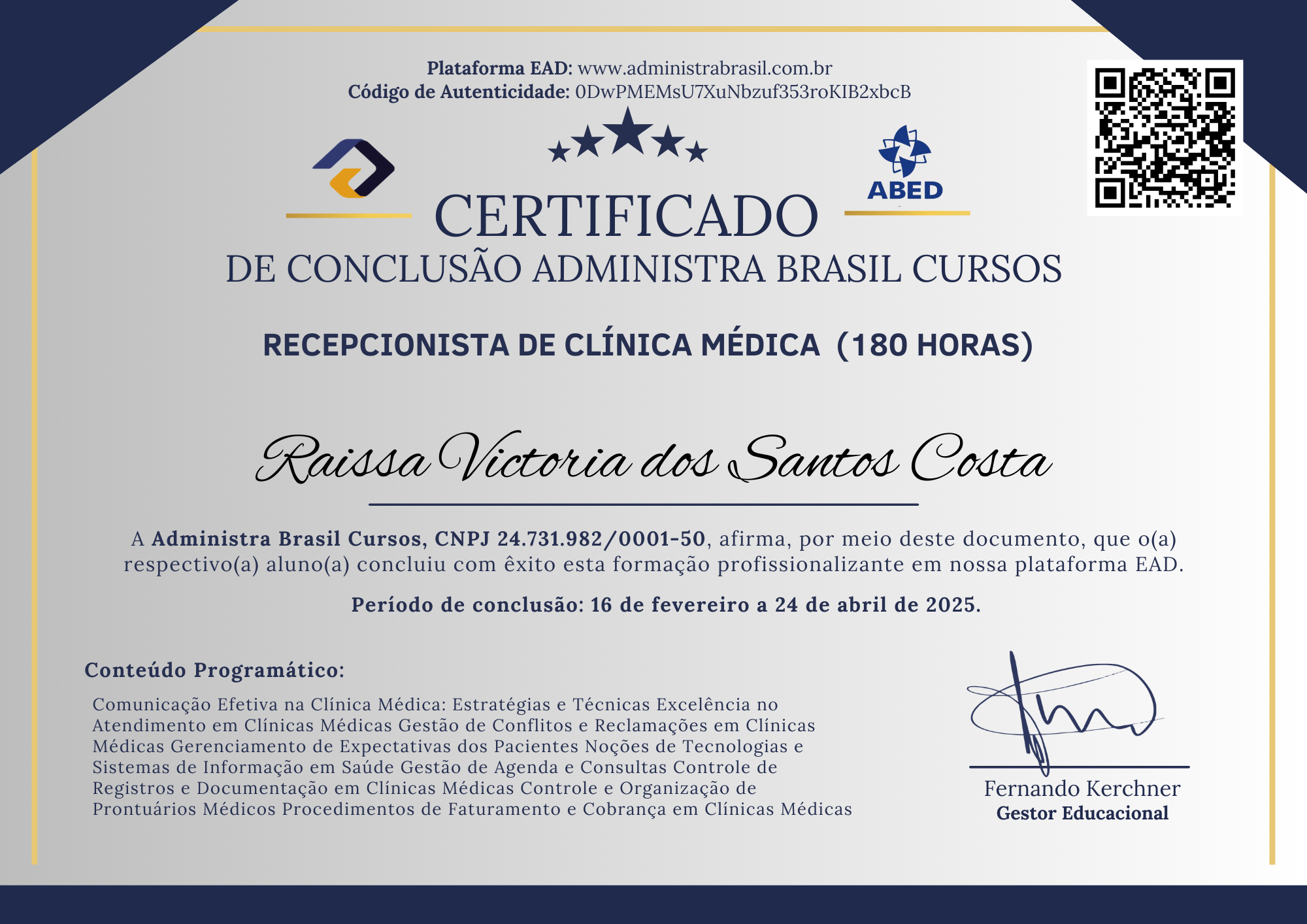 Recepcionista de Clinica Medica